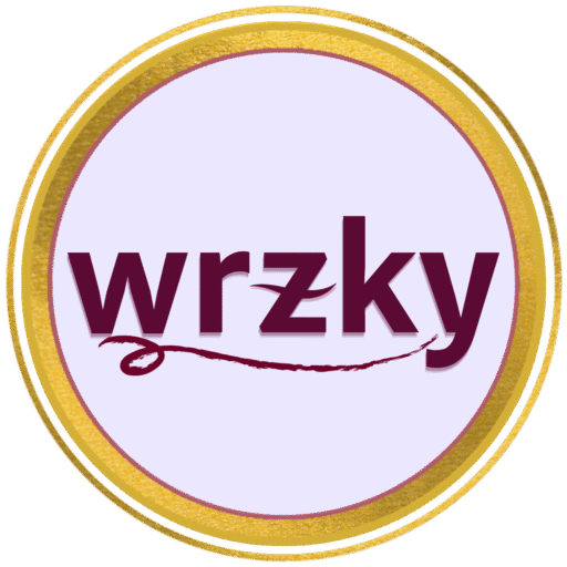 wrzky circular logo with maroon text on light lavender background, outlined in gold and maroon.